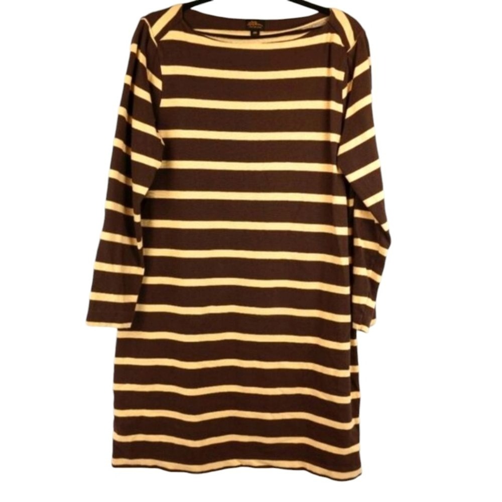 LL Bean Brown and Tan Striped Midi Dress Size 14P
